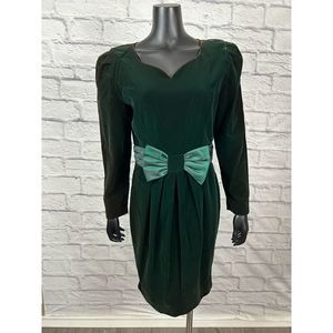 Jessica Howard Long Sleeve Sweetheart Velvet Green‎ Women's Size 12 Vintage 90s